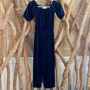 Old Navy velvet one piece jumpsuit size 10 12 girls Blue holiday party EUC photo